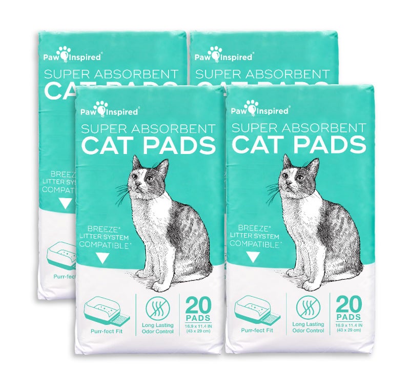 Peritas Paw Inspired Cat Pads, Generic Refills for Tidy Cats Breeze Litter Box System, Disposable Kitty Litter Liners, Super Absorbent Pee Pads, 16.9 x 11.4 Inch (Original/Unscented, 80 Count) - Image 1